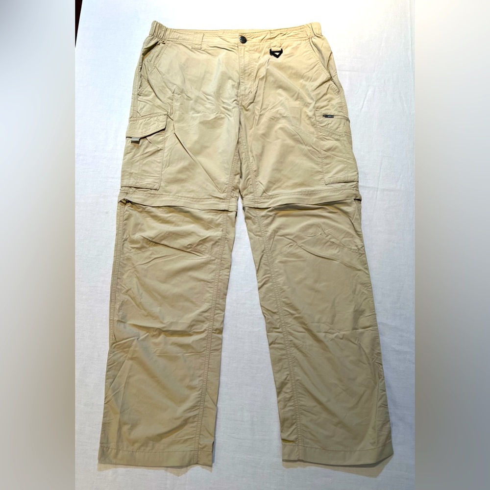 Columbia Mens PFG Convertible Pants Omni-Shade Nylon Outdoor Hiking Khaki 36x32